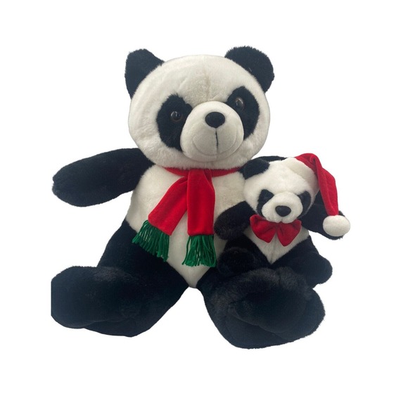 Giant CHRISTMAS Pandas Plush Stuffed Animals 18-inch Teddy Bear w/Baby Panda - Picture 1 of 13